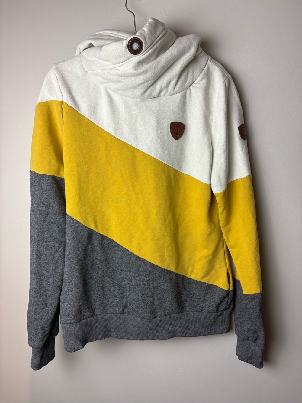 Wanakome Selene Colorblock Cowl Neck Hoodie in White, Yellow & Gray